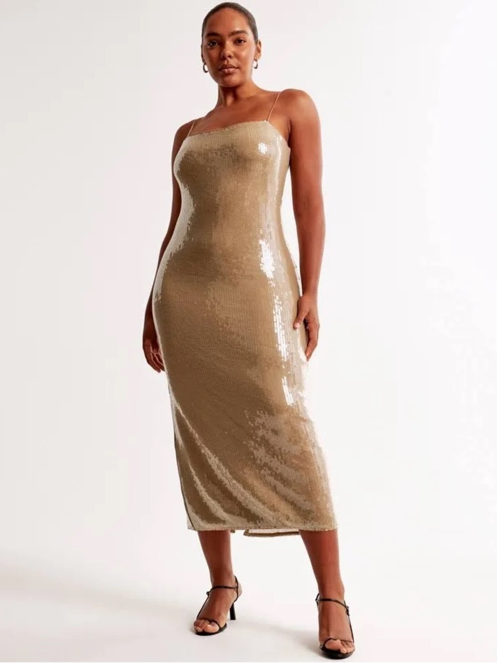 Abercrombie & Fitch Sequin Straight Neck Midi Dress